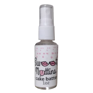 Cake Batter flavored intimacy spray bottle from Sweet Nuttins with fun, party-inspired styling