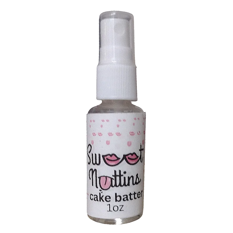 Cake Batter flavored intimacy spray bottle from Sweet Nuttins with fun, party-inspired styling