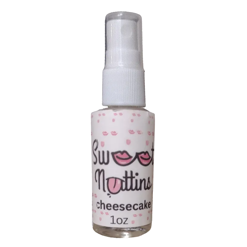 Cheesecake flavored intimacy spray bottle from Sweet Nuttins with rich, dessert-inspired styling