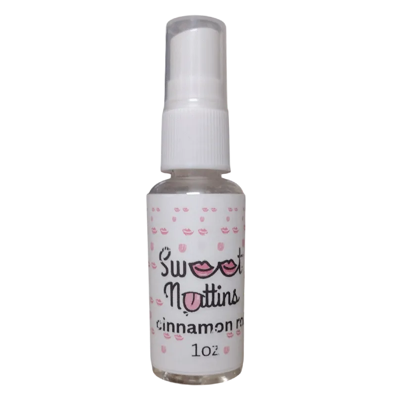 Cinnamon Roll flavored intimacy spray bottle from Sweet Nuttins with warm, dessert-inspired styling