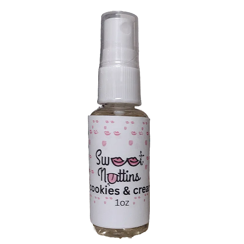 Cookies & Cream flavored intimacy spray bottle from Sweet Nuttins with dessert-inspired styling