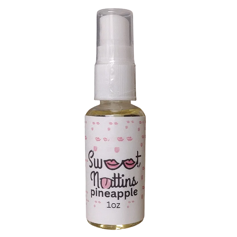 Pineapple flavored intimacy spray bottle from Sweet Nuttins with tropical-inspired styling