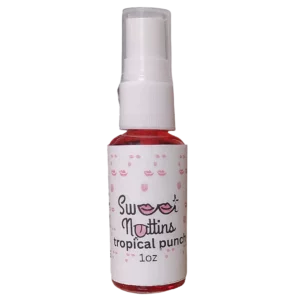 Tropical Punch flavored intimacy spray bottle from Sweet Nuttins on a neutral background