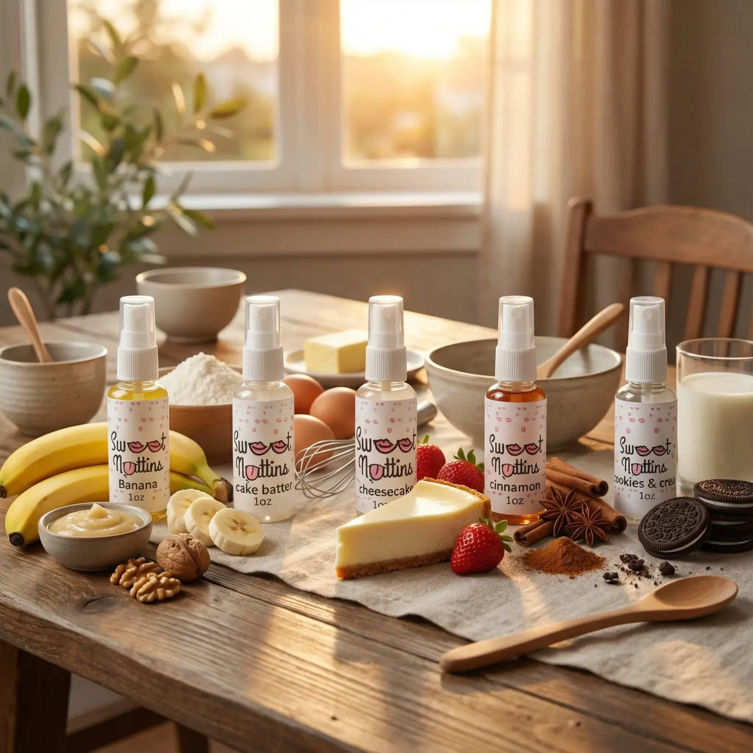 Sweet Nuttins Gourmet 5‑Flavor Bundle with banana, cake batter, cheesecake, cookies & cream, cinnamon roll sprays