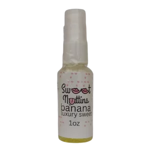 Luxury Line - Banana flavored intimacy spray bottle from Sweet Nuttins on a transparent background