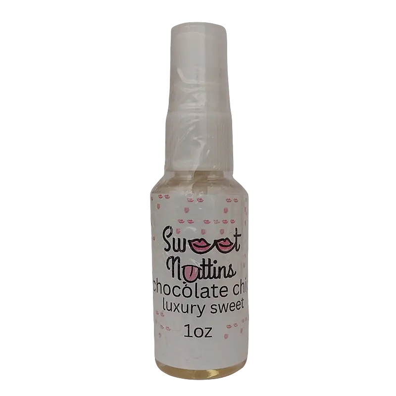 Luxury Line - Chocolate Chip flavored intimacy spray bottle from Sweet Nuttins on a transparent background