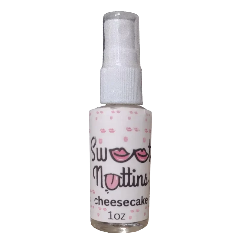 Cheesecake flavored intimacy spray bottle from Sweet Nuttins with rich, dessert-inspired styling