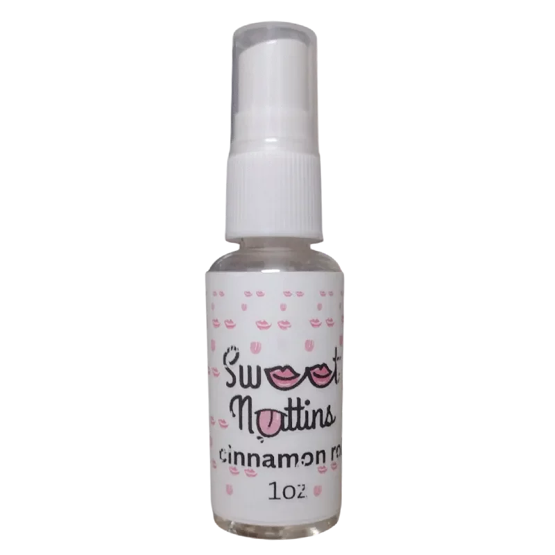 Cinnamon Roll flavored intimacy spray bottle from Sweet Nuttins with warm, dessert-inspired styling