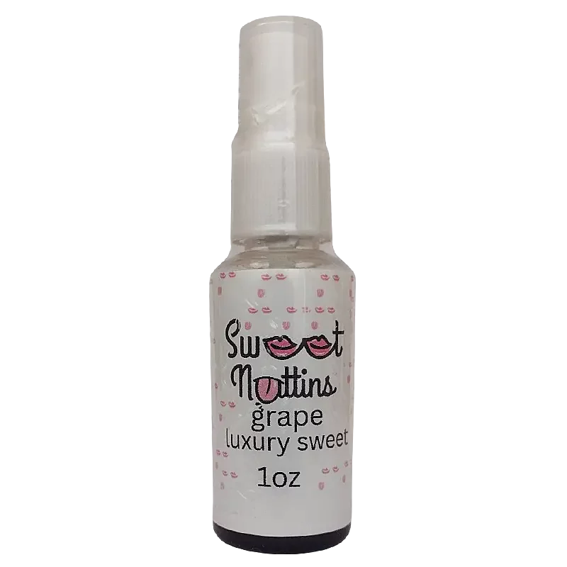 Luxury Line - Grape flavored intimacy spray bottle from Sweet Nuttins on a transparent background